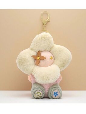 NEW Plush Flower Keychain Charm in Cream & Pink